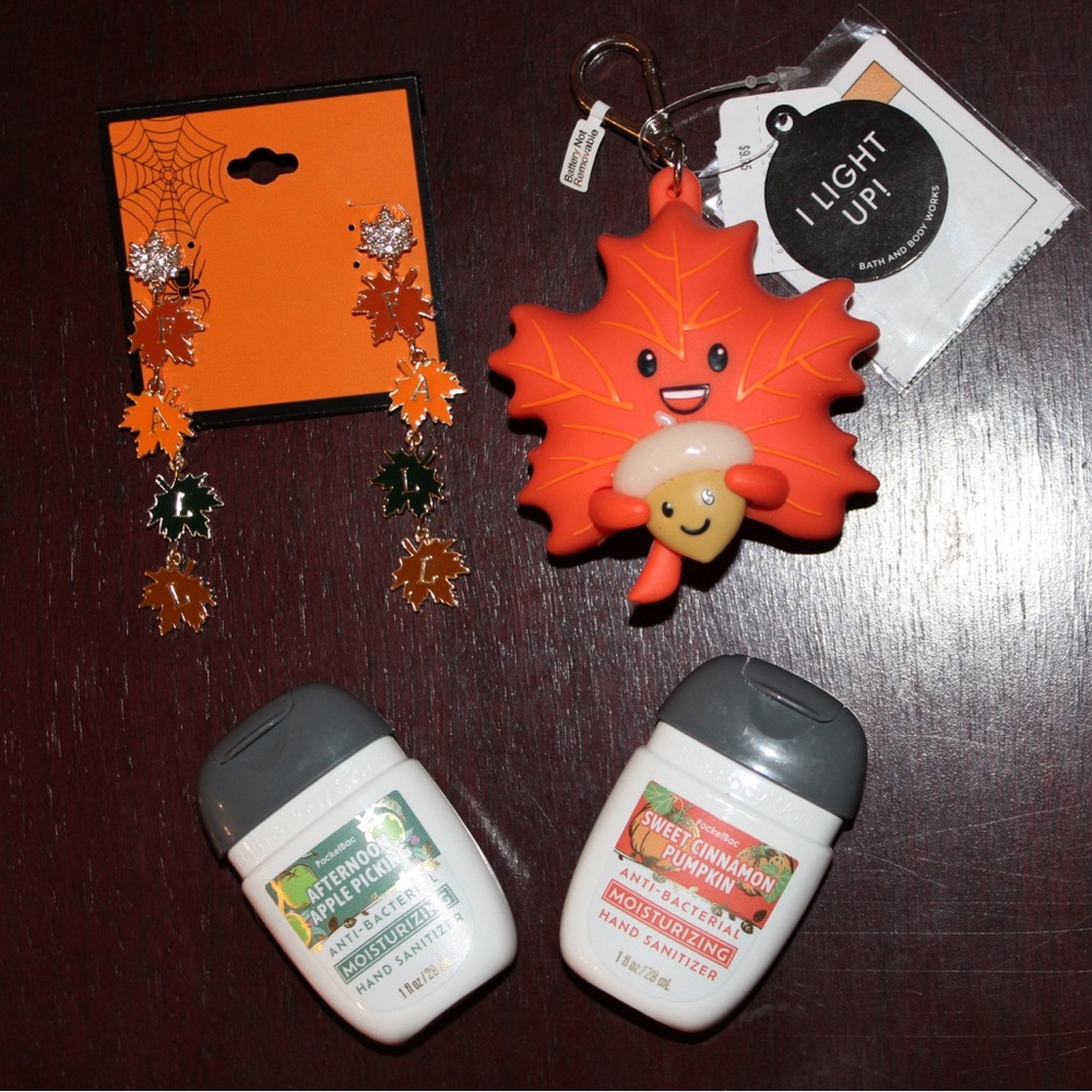 Fall Accessories Bundle Mini Hand Sanitizer Leaf Keychain Earrings Autumn